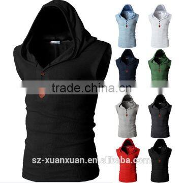 Men cotton hoodie vest custom fit running t-shirt with sleeveless