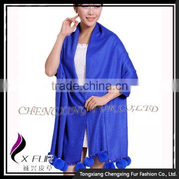 CX-B-P-42C Rabbit Fur Pom 2016 New Design Cashmere Shawl photo-6