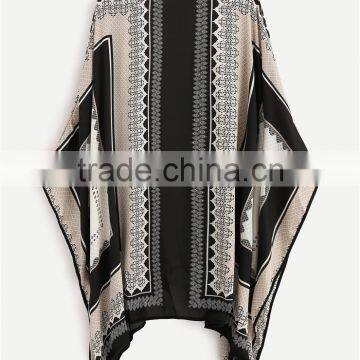 Custom Pattern Print Loose Black Tribal Print Kimono Open Front Capelet Ladies Beachwear Women photo-2