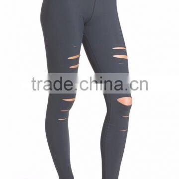 MGOO Custom Design Plain Distressed Yoga Pants Fitted Ripped Airbrush Women Leggings photo-4