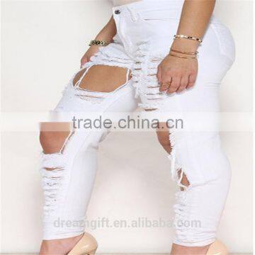 2016 Women Pants Ladies Casual White and Black With Waist-length Ripped Distressed Female Jeans photo-2