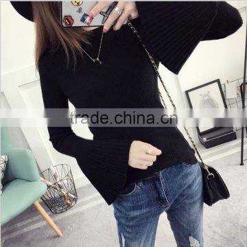 zm50247b 2017 autumn new product lady clothes flare sleeve knit women base shirts