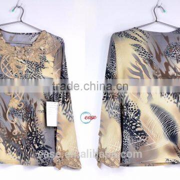 ladies custom-made fashion style print chiffon long sleeve blouse T-shirt smooth loose ladies blouses