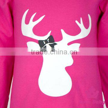 2017 Spring Western Baby Girls Boutique Clothing Hot Pink Cotton Long Sleeve Deer Pattern Printed Children Christmas T Shirt photo-4