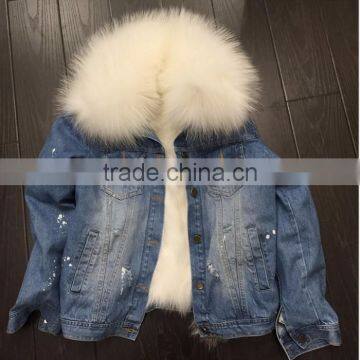 Myfur Hot Sale Girls Jeans Parka Jacket Wholesale with Real Fur Collar