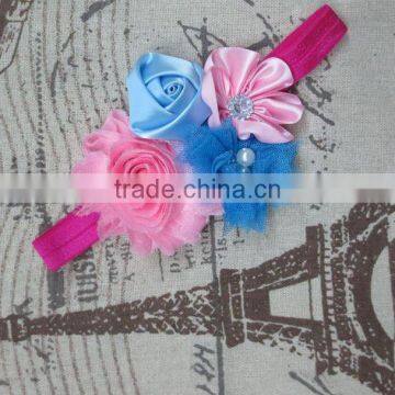 Girls Boutique Chic Rose and Rhinestoned Satin Petals Headbands For Baby photo-2