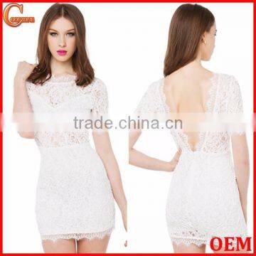 High quality short sleeve out mini lace sexy evening dress