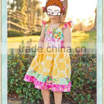 Hand Made Baby Girl Latin Dance Dress Flutter Sleeves A-Line-Dress Floral Print Baby Girl Dress Patterns photo-3