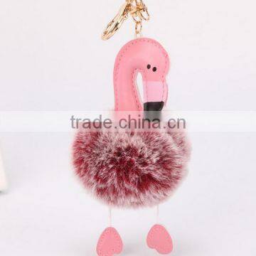 Cute Creative Fake Rex Rabbit Fur Ball Keychain Animal Pom Pom Flamingo KeyChain photo-3