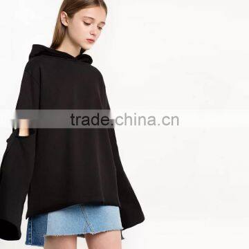 Spring Womens Pullover Black Cool Hollowed-out Hoodies With Hood photo-2