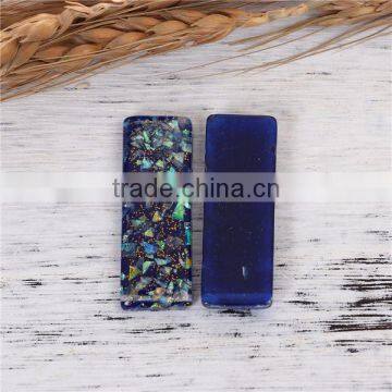 Resin & Shell Mosaic Dome Seals Cabochon Rectangle Royal Blue Glitter photo-3