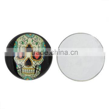 Glass Dome Cabochon Round Flatback Black Halloween Skull Pattern 25mm(1") Dia,20PCs