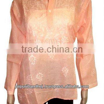 Luknow Cotton Kurti Embroidered Chikan Blouse Shirt Kurta Top Tunic Kurtis