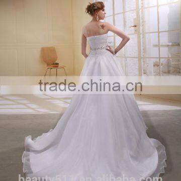A-Line Strapless Long Trailing With Beaded Sash Wedding Dress AS01202 photo-4