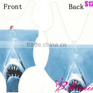 Womens European Skinny SHARK VS MERMAID SWIMSUIT One Piece Digital Print Backless Wetsuit