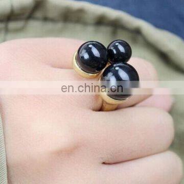 Fashion New European Style Black Beads Women's Alloy Finger Ring