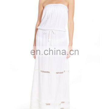 C75 Crochet Trim Blouson Cover-Up Boho Beach Dress