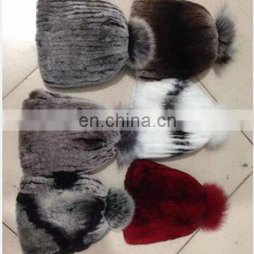 Winter Knitted Warm Women Genuine Rex Rabbit Fur Hat