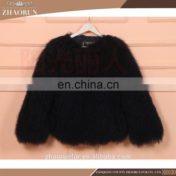 real long hair mongolian sheep lamb fur coat for women