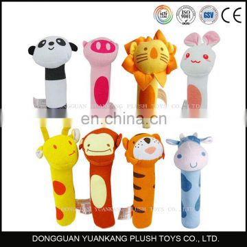 Dongguan plush toy factory making cute mini animals baby rattle toys