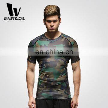 2015 New Model Men Compression T-shirts With Brand Logo Camouflage Dry Fit Sportswear Wholesale