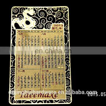 Gold Plated Etched Metal Calendar