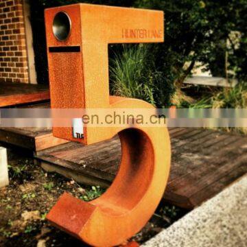 Laser cut outdoor large sculptural metal corten letterbox