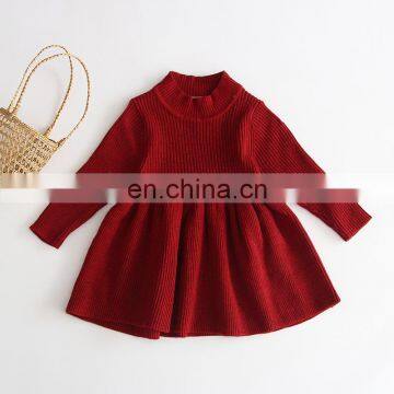 RTS Pure color knitted dress for kids baby girls casual dress winter dress