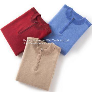 New Design Blue Color Zipper Crew Neck Cashmere Sweater for Sale