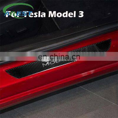 For Tesla Model 3 Carbon fiber sill protective sticker welcome pedal decorative protection patch model3 Modified accessories