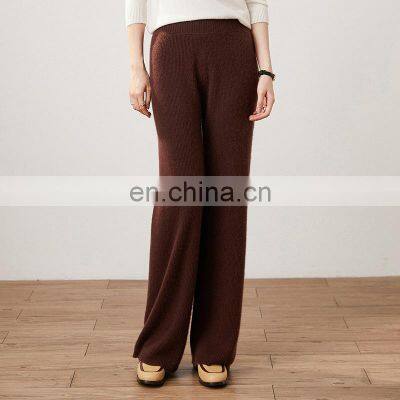 Women Luxury Soft Cashmere Rib Knit Casual Wide Leg Lounge Pants photo-2