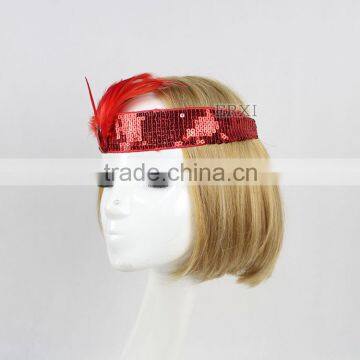 YiWu ERXI Handmade Women Hairband Red Feather Flapper Elastic Headband photo-4