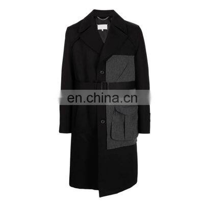 OEMwholesale winter outdoor Turtleneck Side long men custom black wool coat