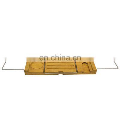 Durable Natural Bamboo Bathtub Caddy Bath Tray With Extending Metal Handles