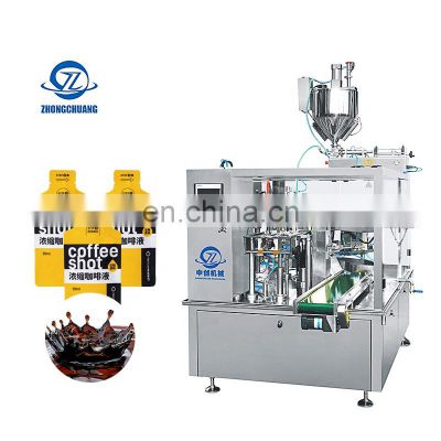 Automatic Weighing Liquid Coffee Doypack Peanut Butter Ketchup Spout Stand Up Pouch Filling Sealing Packing Machine