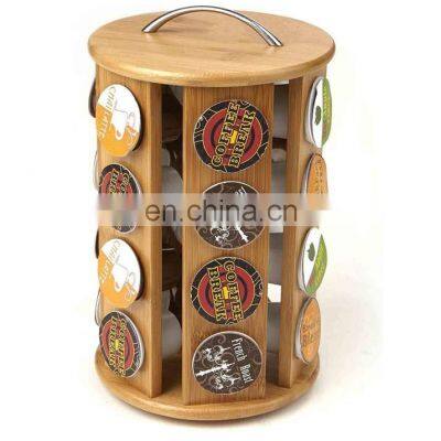 Multifunctional Durable Bamboo 360-degrees Revolving Coffee Pod Holder Nespresso Capsule Rack Organizer Storage photo-3