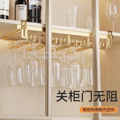 Punch Free Red Wine Glass Rack Hanging Upside Down Household Goblet Wine Glass Hanging Rack Nail Free High-end Wine Cabinet photo-2