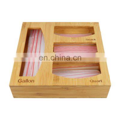 Wall Mount Bamboo Ziplock Bag Storage Organizer And Dispenser Drawer Bamboo Ziplock Bag Organizer For Kitchen With Lock photo-4