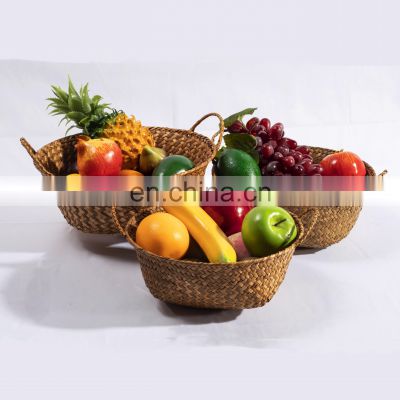 HBK Three piece set circular handmade seagrass rattan storage basket for fruit and egg