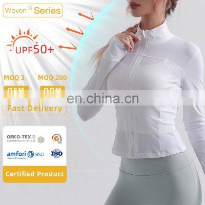 Wholesale UV Protection Women Full Zipper Yoga Tops Gym Long Sleeve Lightweight Jackets