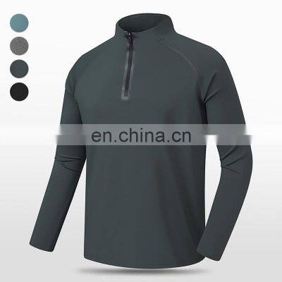 Wholesale Running Wear Sports T-shirt Quick Dry Half Zip High Neck Custom Logo Long Sleeve Workout Fitness Men Gym T Shirt photo-4