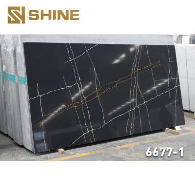 New Modern Design Calacatta Black Engineered Stone Artificial Quartz Slab Low Silicon Polish Surface Kitchen Countertop photo-4