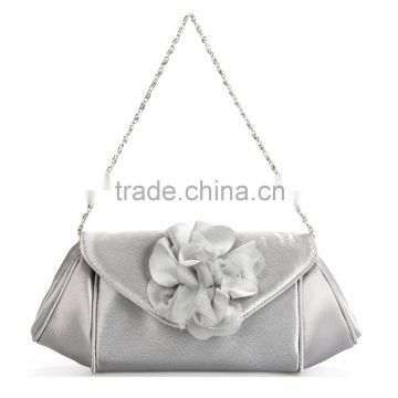 2016 satin with flower evening bag, evening bag with melt chain