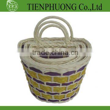 handle rattan/colorful bamboo storage basket/ wall hanging basket/rattan tray for restaurant/hotel