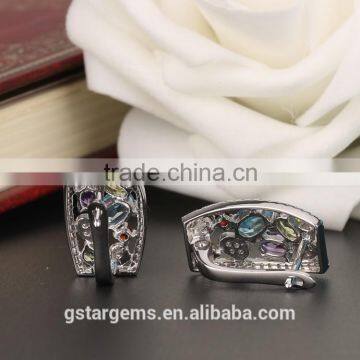 925 Sterling Silver 2.9CT Genuine Gems(Topaz,Amethyst,Garnet,Citrine,Peridot) Handmade Clip on Earring photo-3