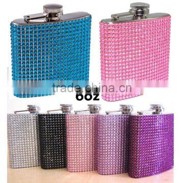New 6oz Pink Bling Rhinestone Diamond Stainless Steel Hip Flask