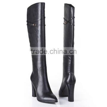 Chunky High Heel Women Boots Oem Leather Dress Boots Lambskin Leather High Women Boots photo-4