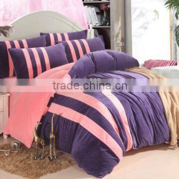 Plain style polyester flannel 4 pcs set duvet cover with soft feeling