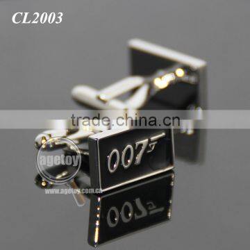 Fashion Men Black Desing Business Gentlemen Luxury Enamel Number 007 Engraved Metal Custom Made Cufflinks photo-3