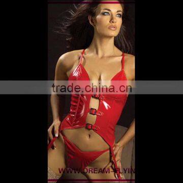 Women Sexy Exotic Lingerie Night Clubwear Dancing Faux Leather Lingerie Set